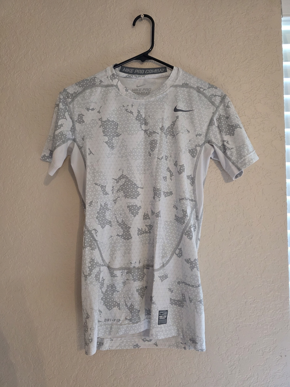 Nike Short Sleeve White and Gray Dri-FIT Compression Tee
